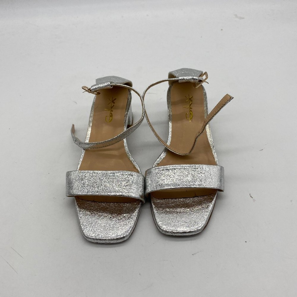 XYD Silver Open Toe Ankle Strap Buckle Low Block Heel Sandal